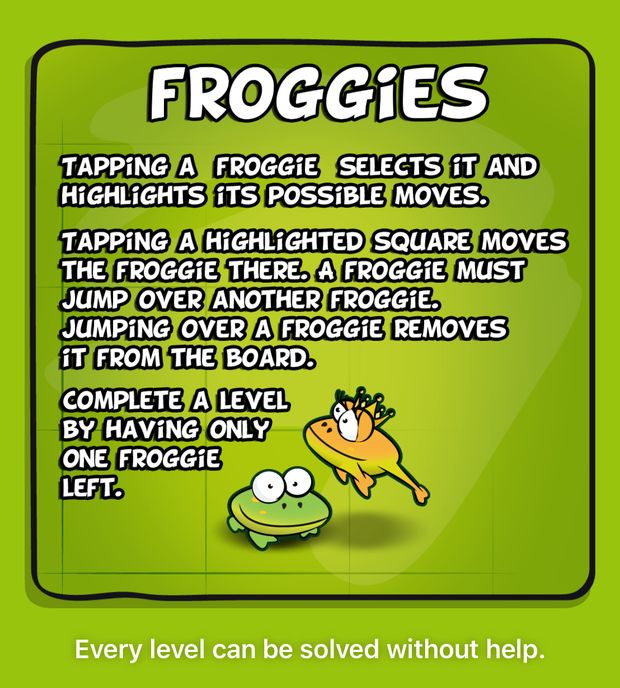 The in-game how to play card explaining that jumping over a froggie removes it.